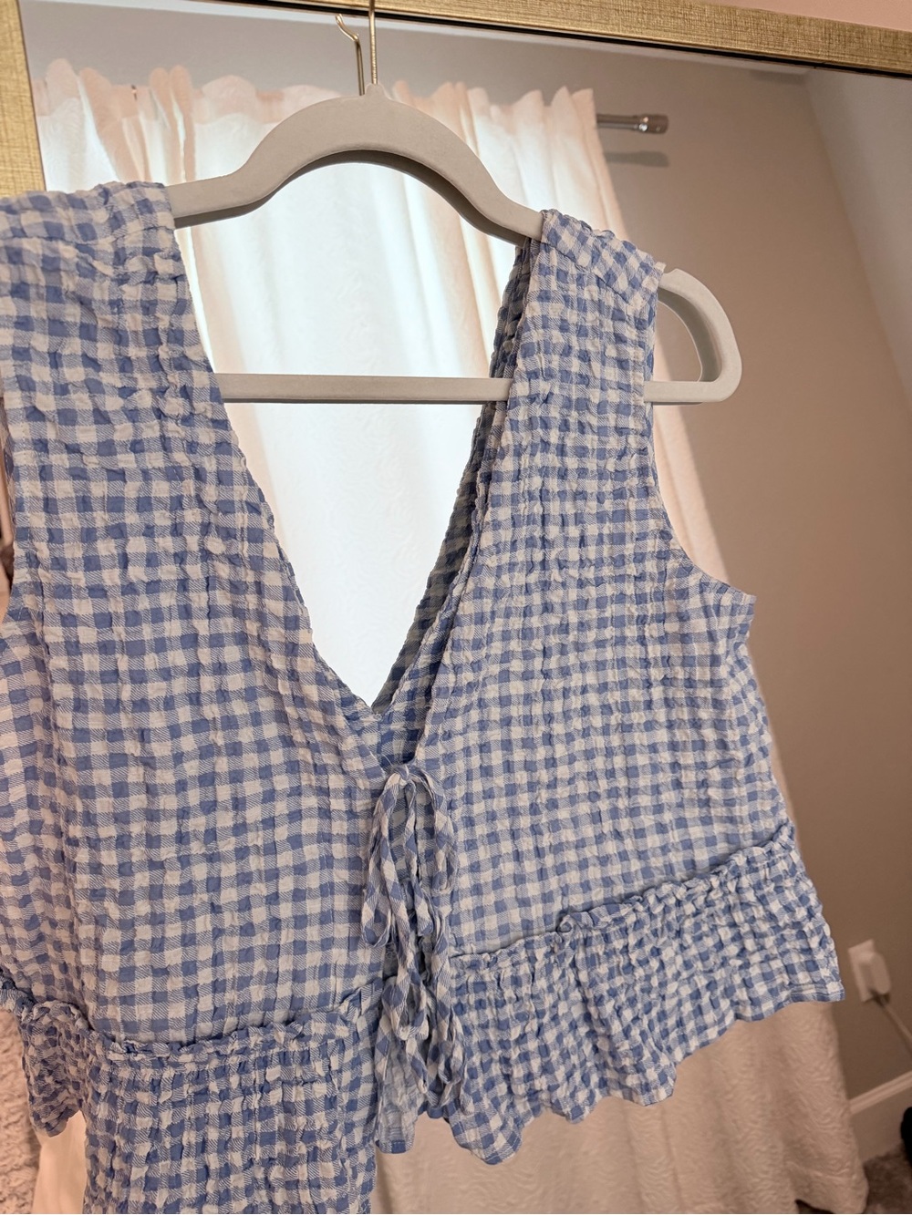 Zara Blue Gingham Tie-Front Sleeveless Camisole